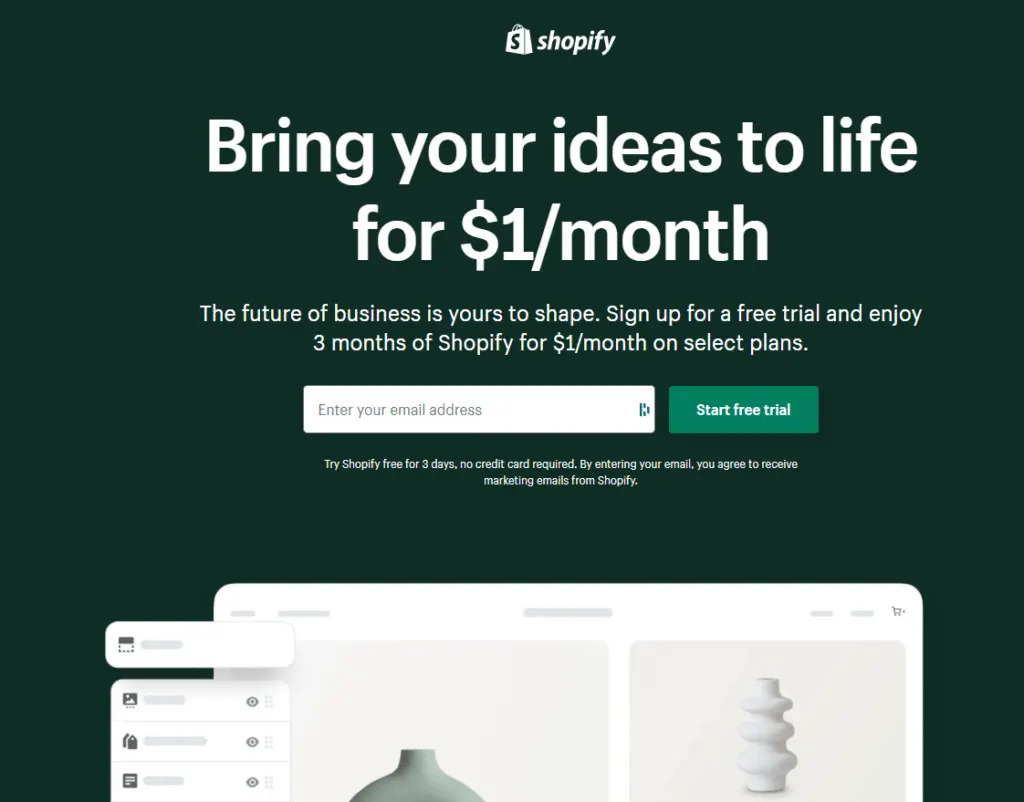 Shopify à 1 $ par mois